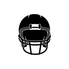 A black and white graphic illustration of a football helmet with a face mask and padding detail shown