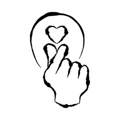 Hand with Mini Heart Icon, Heart in hand, Love and affection symbol, Heart-shaped love, Tiny heart in hand, and Gesture of love.  Doodle, Hand drawn Illustration. 