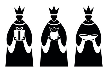 Three wise men silhouettes bringing gifts on epiphany day festive celebration