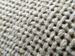 Textured Knit Fabric Close-Up: Macro View of Detailed Weave, Soft and Warm Material, Background for Fashion and Design, Neutral Tone, Cozy Textile Detail