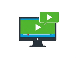 Computer screen playing video with green play button