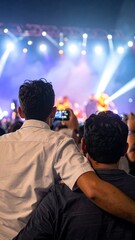 Concertgoers taking a photo, shoulders together