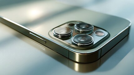 Smartphone's advanced multi lens camera module and metallic back showcase evolving digital communication and imaging technology, representing innovation in portable electronic devices