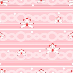 Pink Floral and Chain Stripe Seamless Pattern