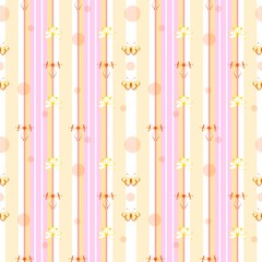 Pastel Striped Pattern with Butterflies and Flowers