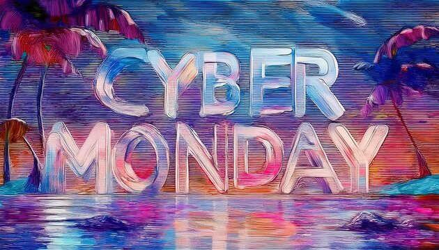 Tropical painted scene celebrating cyber monday shopping event - Powered by Adobe