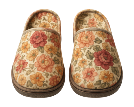 Floral textile slippers with slip-resistant soles, ideal for tiled cottage floors.