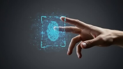 Futuristic hand interacting with a digital fingerprint scanner, showcasing technology in action - Powered by Adobe