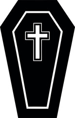 Obraz premium Simple black coffin icon with white cross symbol representing death funeral and mourning