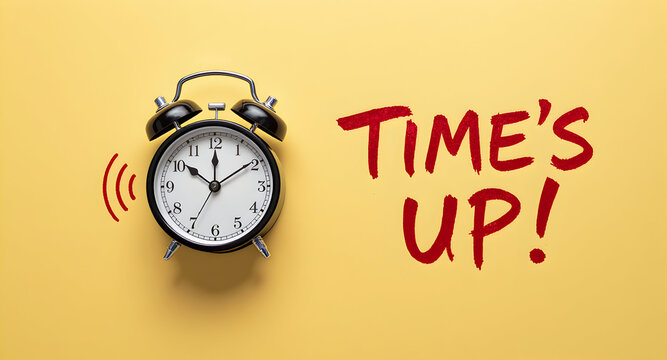 Alarm Clock Signaling Times Up on a Yellow Background