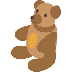 A Flat Design Illustration of a Brown Teddy Bear Sitting with a Yellow Oval on its Chest on a Transparent Background