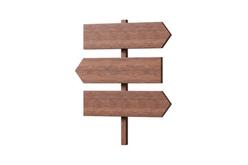 3d wooden signpost with 3 blank arrows icon. direction navigation concept. Minimal cartoon road sign signpost wayfinding for map ui banner. isolated on white background. 3d render.