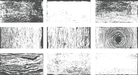 Abstract Wood Grain Grunge Texture Set grunge black and white distressed texture rough texture. Worn down wallpaper pattern design. Broken plaster damask effect. vector design on whit  background.