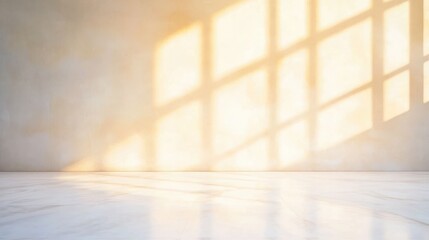 Fototapeta premium Sunlight casting shadows on a textured wall in an empty modern space during late afternoon hours