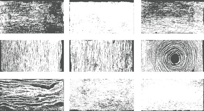 Abstract Wood Grain Grunge Texture Set grunge black and white distressed texture rough texture. Worn down wallpaper pattern design. Broken plaster damask effect. vector design on whit  background.