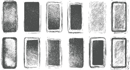 Pack of Twelve Rounded Rectangle Grunge Distress Shapes Grunge border vector texture background. Abstract frame overlay. Dirty and damaged backdrop. vector design on transparent background.
