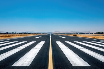 Fototapeta premium Empty runway stretching into a vast, clear blue sky
