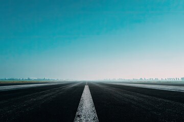 Fototapeta premium Empty runway stretches into hazy sunrise