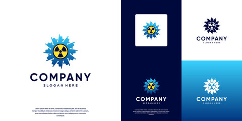Abstract logo of future energy, with nuclear concepts, engineering, vector design illustration.