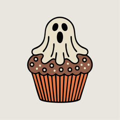Vintage Halloween Cupcake Vector Illustration
