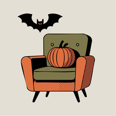 Retro Halloween Armchair Scene Vector