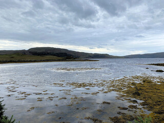 A view of the Isle of Mull in Scotland on a cloudy day