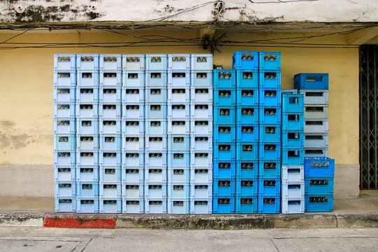 Crates of drink water bottles