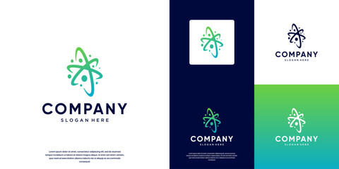 science logo with the concept of electrons orbiting around the atomic nucleus, nuclear energy symbol, vector graphic design.