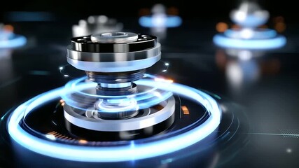 Futuristic technical diagram — 3D hologram of brake system components rotating in dark digital environment, soft glowing blue light, with copy space. - Powered by Adobe