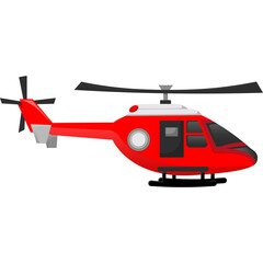 A Red Helicopter With Black Rotor Blades and Tinted Windows Isolated On A White Background