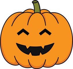 Cute halloween clipart pumpkin with joyful carved smile and cheery eyes in simple flat style perfect for party decor