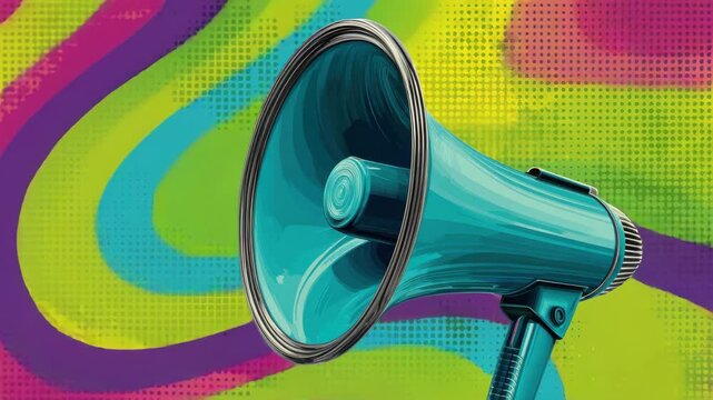 Teal Megaphone Projecting Loud Sound Against A Rainbow Background Evoking Bold Public Announcement Event Promotion And Dynamic Marketing Energy In A Modern Colorful Studio Scene For Visual