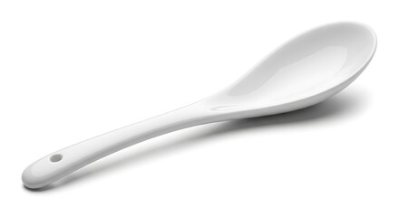 Photorealistic Porcelain Spoon Isolated on White &ndash; High-Quality Tableware Cutout for Kitchen Branding, Product Catalogs, Culinary Design, and Restaurant Menu Mockups