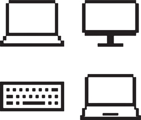 Isolated Laptop Icon Set, Black Vector Pixel Style, Open Laptop Computer Symbol, Notebook and Monitor Device, Minimal Laptop Icon, Digital Work and Office Technology Design for Buyers