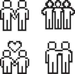 Isolated Friendship Icon Set, Black Pixel Art, Unity and Teamwork Symbol, Relationship Design, Minimal Vector, Retro Pixel Friendship Icon, Caring and Togetherness Pexels Style