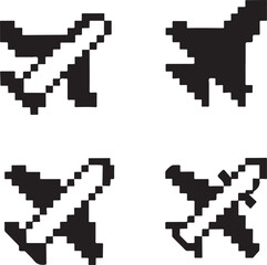 Fototapeta premium Isolated Plane Icon Set, Black Pixel Art, Travel Airplane Jet Symbol, Flight and Aviation Design, Minimal Vector, Retro Pixel Plane Icon, Transport and Air Travel Pexels Style