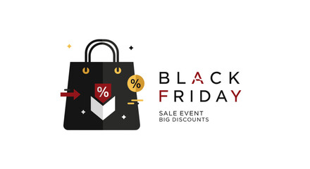 Black Friday sale banner with shopping bag icon and percentage discount graphic