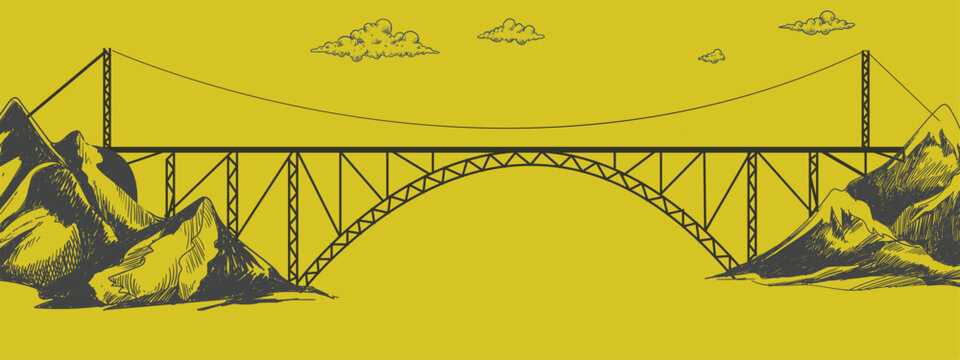 Chenab Bridge Jammu Kashmir Tourism Landscape with Cultural Heritage Elements, Indian Landmark Travel Poster Use for Tourism Promotion and Educational Prints