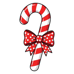 Candy Cane with Red Polka Dot Bow Sweet Christmas Holiday Decoration print t shirt apparel background poster banner postcard or social media content