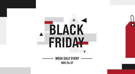 Geometric Black Friday mega sale event promotion graphic banner with red and black elements