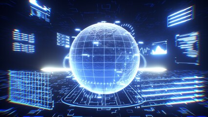 Naklejka premium Digital Globe with Data Interface, Futuristic Technology and Global Network Concept