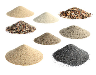 Small Pile of Sand and Gravel Mix Isolated on White, natural and industrial resource