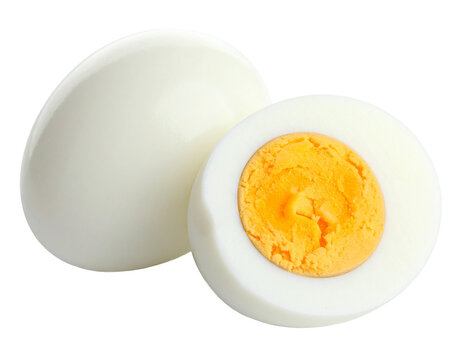 Whole Hard Boiled Egg with Shell Isolated on White Background, healthy protein source