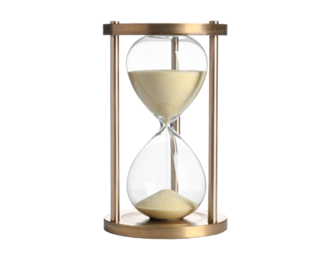 Hourglass with Falling Sand Isolated on White Background, time passing and measurement