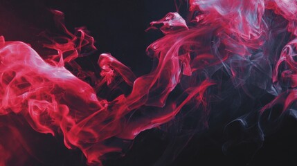 Swirls of vibrant red and delicate gray smoke flow gracefully against a dark background creating a dramatic scene.