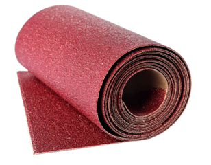 Rolled-up Sheet of Red Sandpaper Isolated on White, for woodworking and finishing