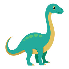 Cute cartoon teal dinosaur with yellow accents and green spots isolated on white background