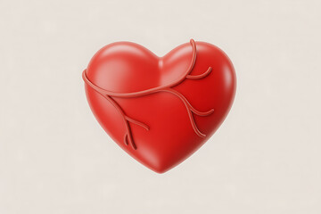 Fototapeta premium A vibrant red heart entwined with delicate, winding branches, symbolizing love and growth.