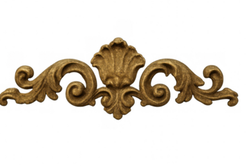 Golden baroque ornament, antique frame element, vintage scrollwork, rococo stucco isolated on transparent background