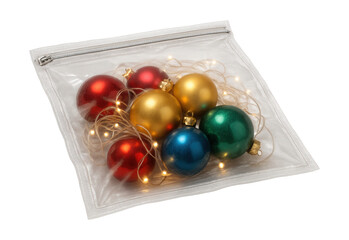 Clear vacuum bag for storing holiday decorations dust-free in your basement.